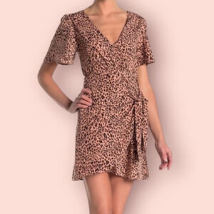 4SI3NNA Hasmik Leopard-Print Tie-Waist Mini Dress Women’s Large Unique